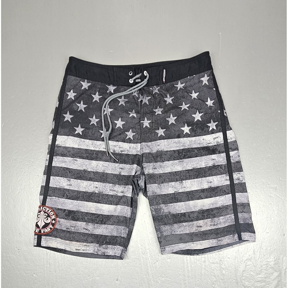 Affliction Boardshorts Mens 33‎ Black American Flag Grunge Punk Y2k Swim Trunks